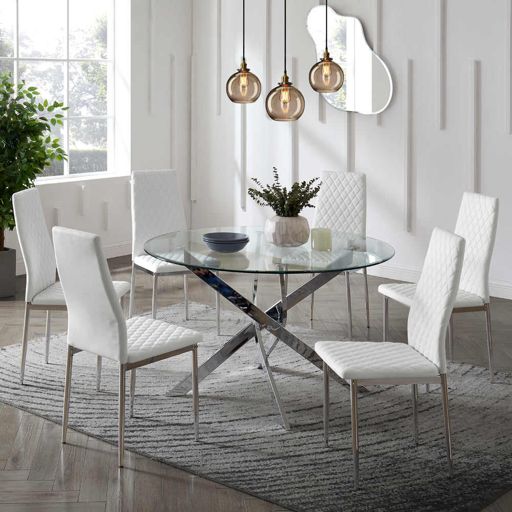 Lavina Silver Glass Table Dining Set with Dining Chairs