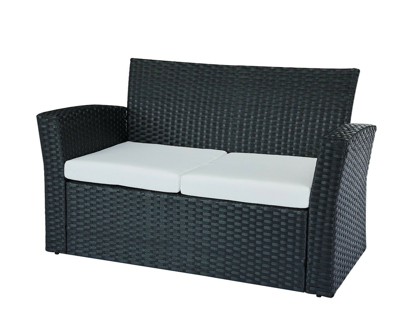 Vegas 4 Piece Rattan Garden Lounger with Cream Cushions - Black
