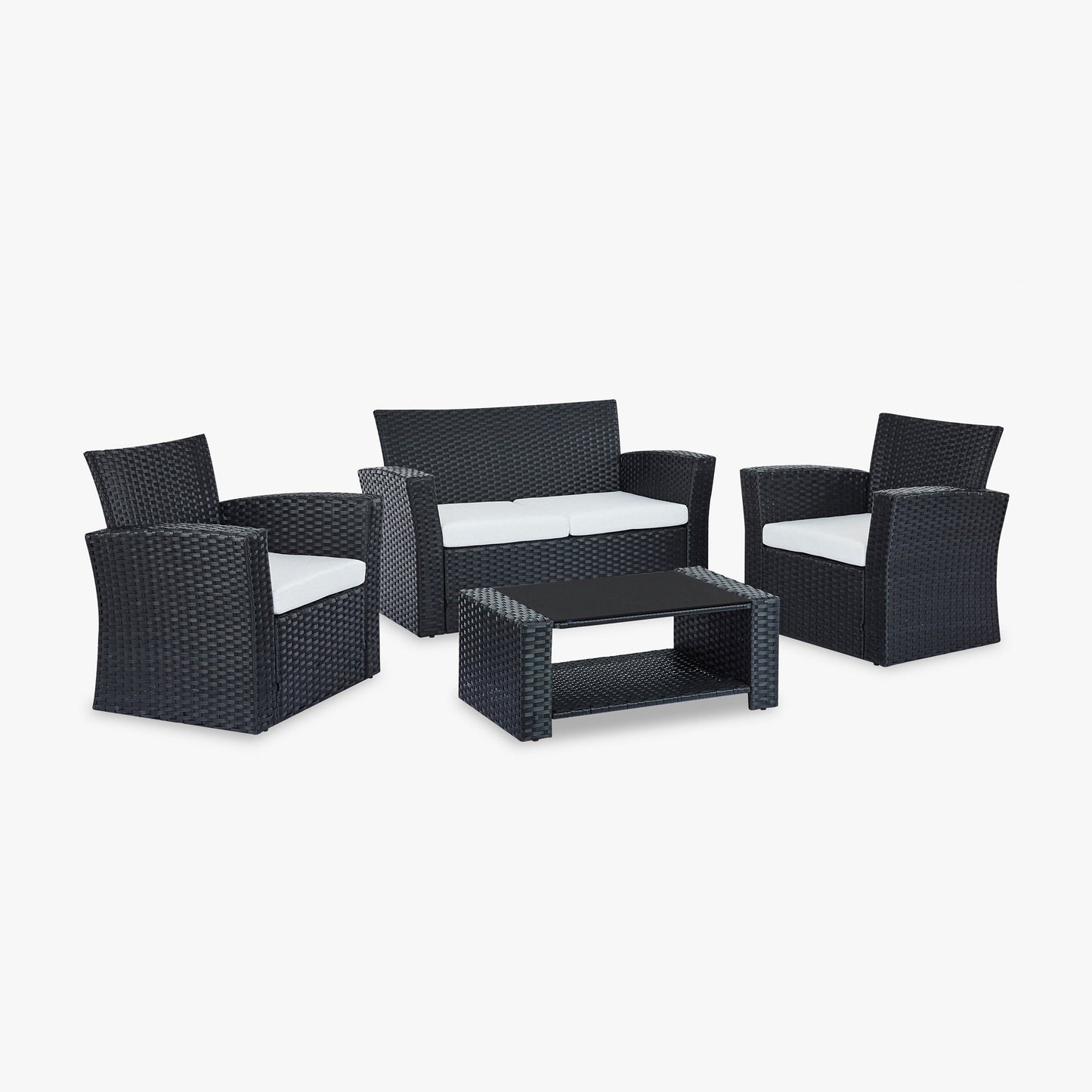 Vegas 4 Piece Rattan Garden Lounger with Cream Cushions - Black
