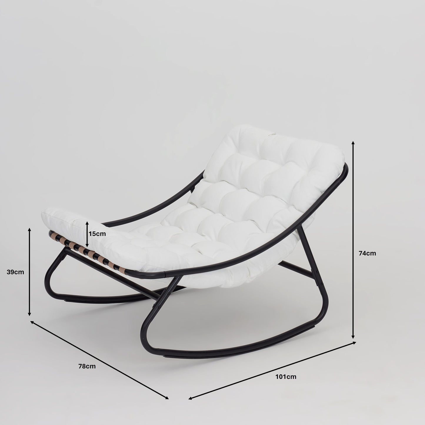 Marbella Garden Rocking Chair with Dark Grey Cushions and Cover - Grey