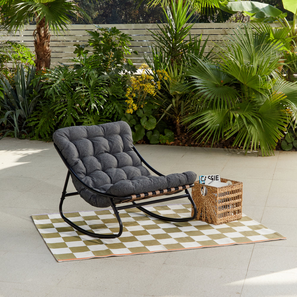 Marbella Garden Rocking Chair with Dark Grey Cushions and Cover - Grey