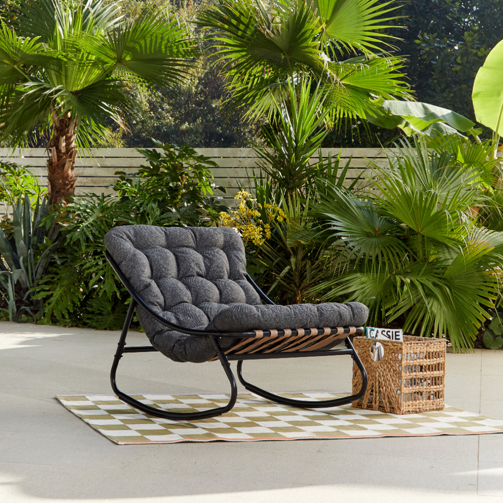 Marbella Garden Rocking Chair with Dark Grey Cushions and Cover - Grey
