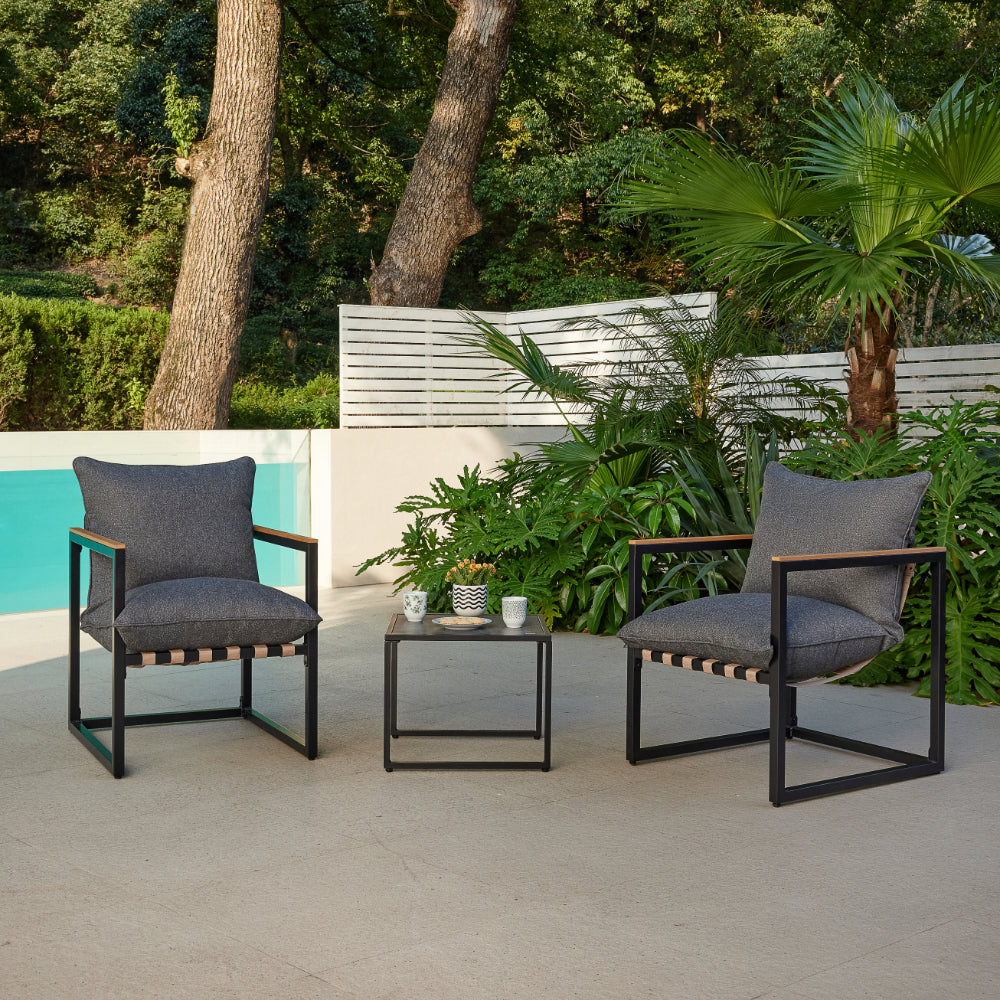Marbella Balcony Garden Set with Cushions and Cover - Black