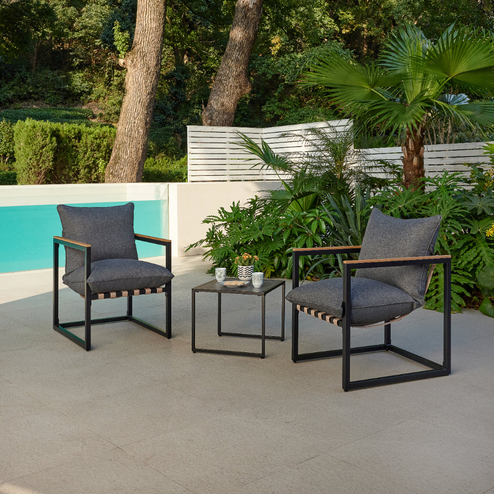 Marbella Balcony Garden Set with Cushions and Cover - Black