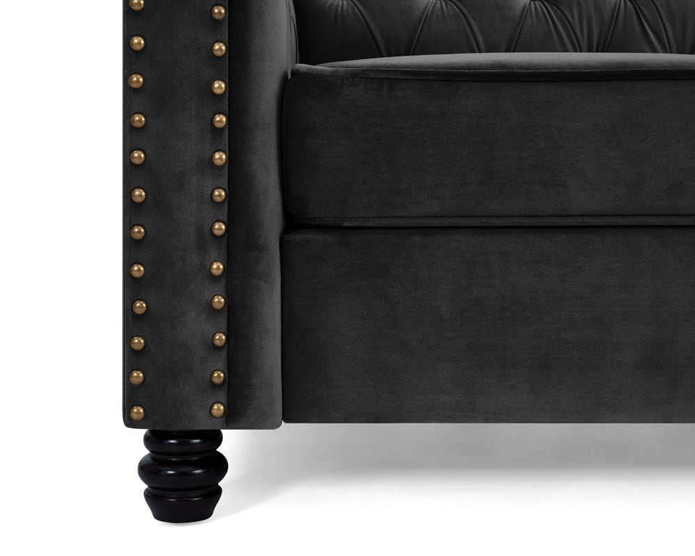 Harper Chesterfield Studded 3+2 Fabric Sofa- Black Velvet