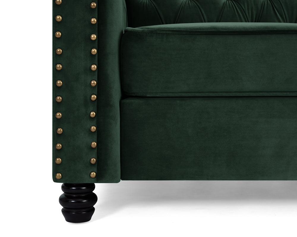 Harper Chesterfield Studded 3+2 Fabric Sofa- Green Velvet