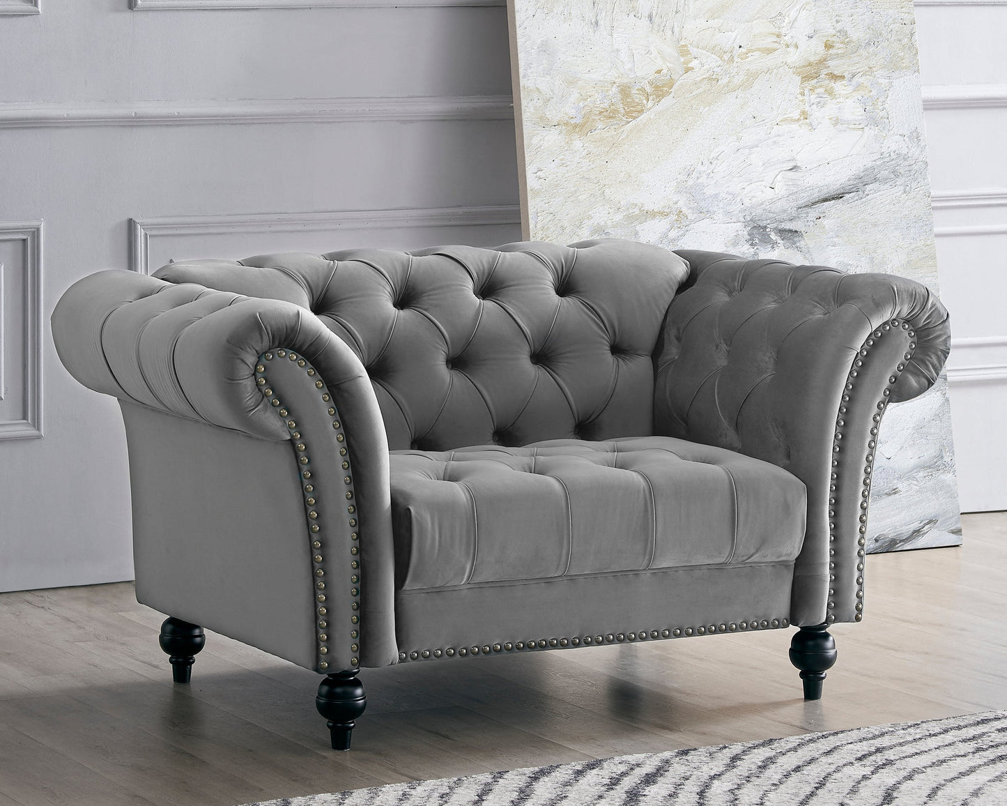 Emma Grey Velvet Curved Sofa 1.5s