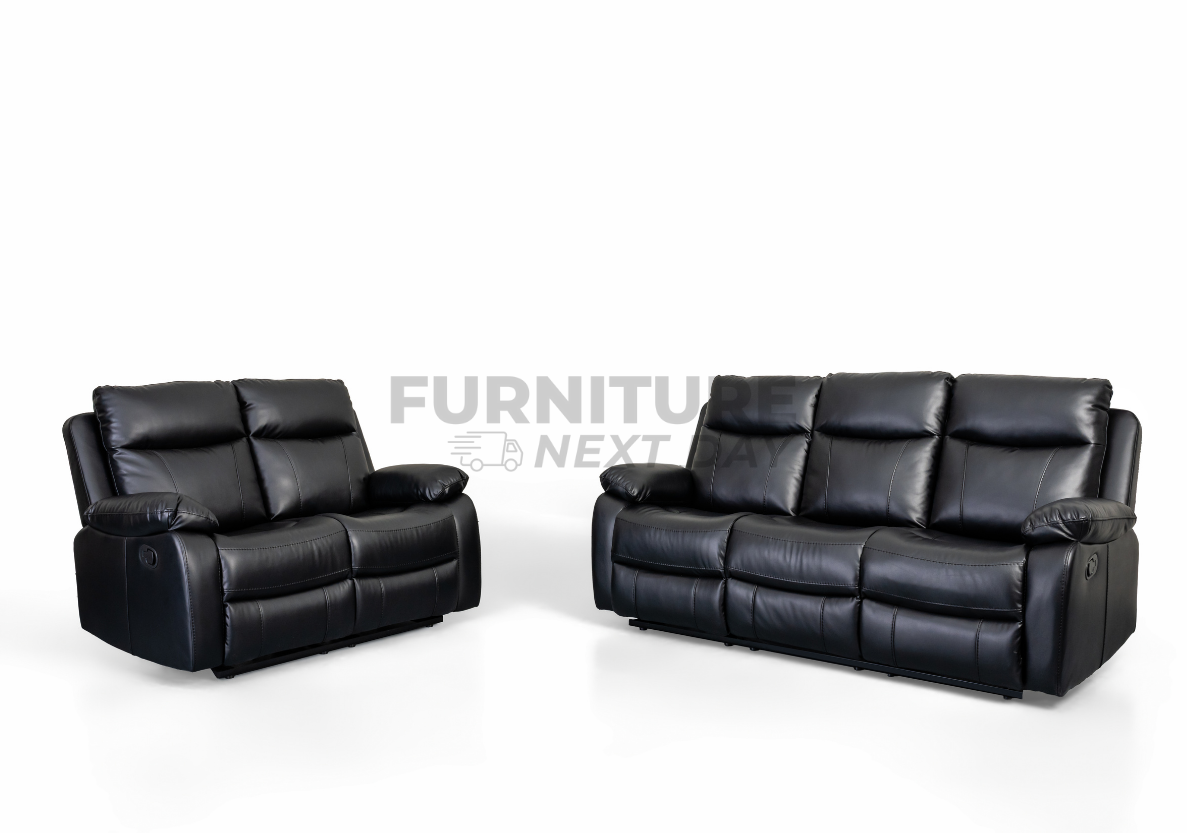 Barnhill 3+2 Leather Suite - Black