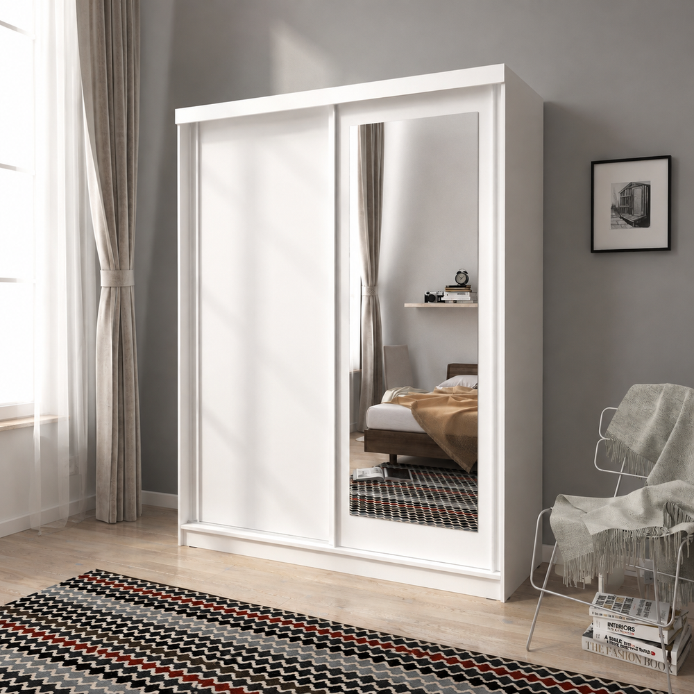 Nord 200cm 2Door Sliding Wardrobe with 1 Mirrored Door - White