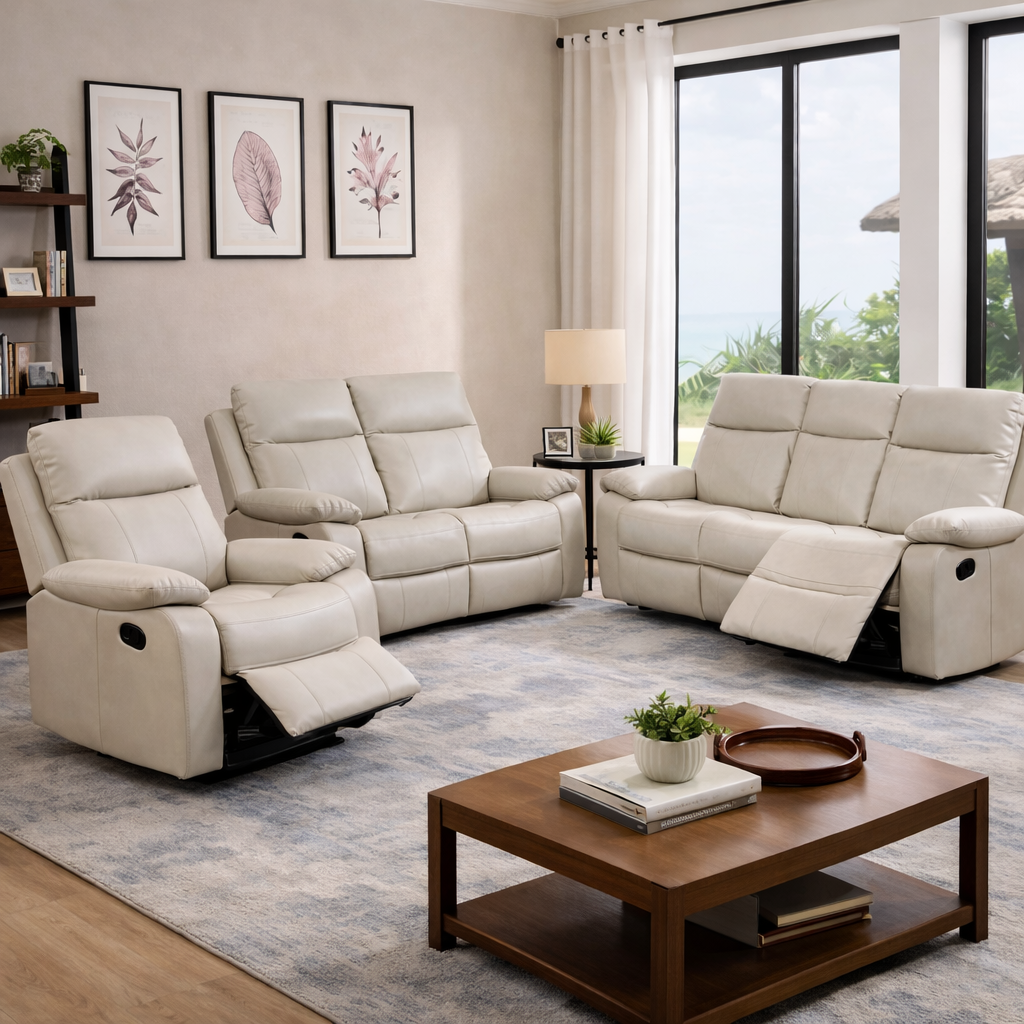 Barnhill 3+1+1 Beige Leather Suite