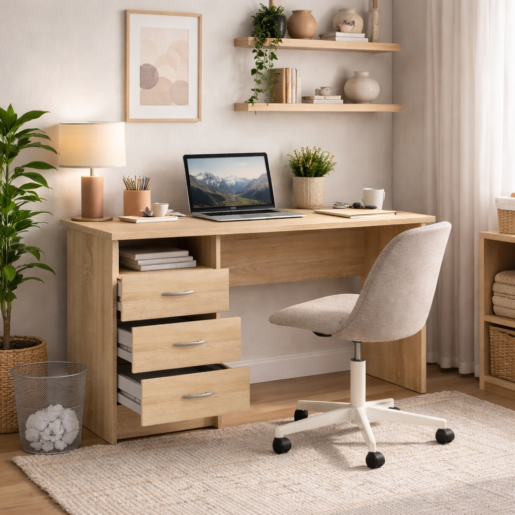 Function Plus Desk with 3 Drawers - Oak