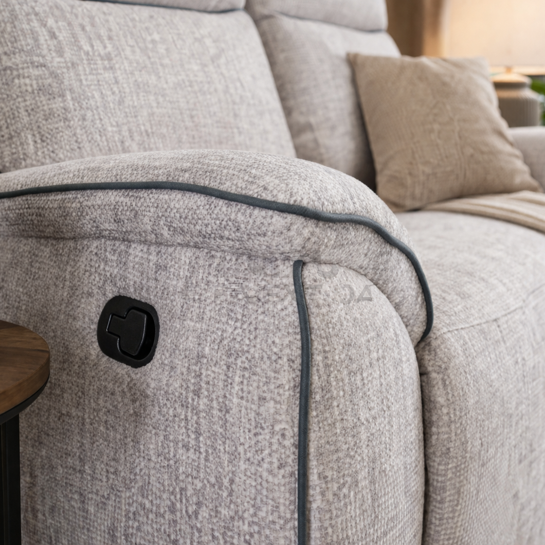 Ashtown 2 Seater Fabric Recliner Suite - Light Grey