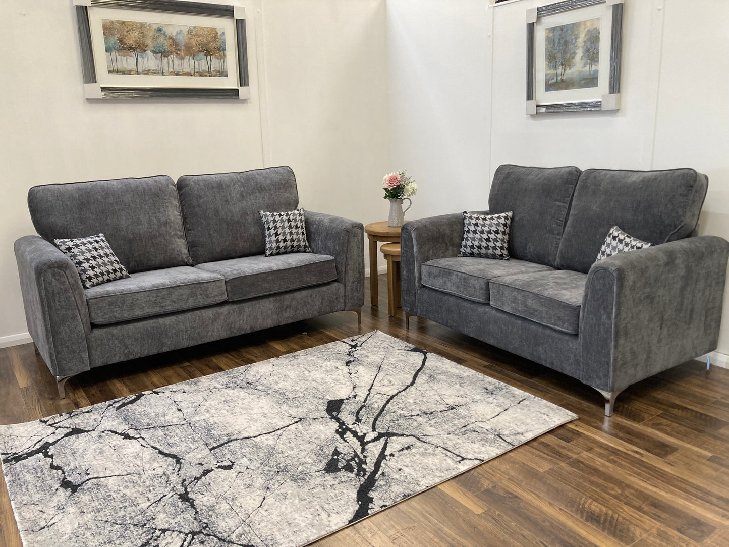 Diva 3+2 Velvet Upholstered Suite - Manhattan Grey