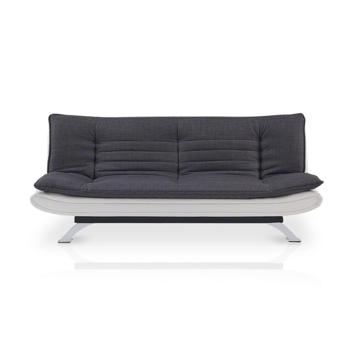 Detroit 2 Seater Sofa Bed Recliner - Charcoal Fabric / White Faux Leather