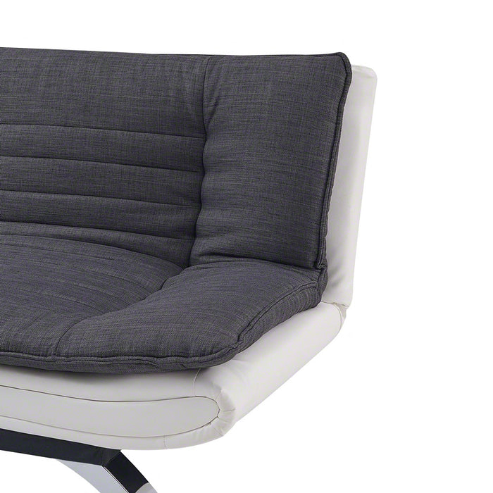 Detroit 2 Seater Sofa Bed Recliner - Charcoal Fabric / White Faux Leather