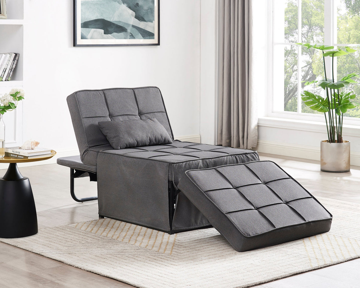 Oillie 1 Seater Fabric Ottoman Sofa Bed - Dark Grey