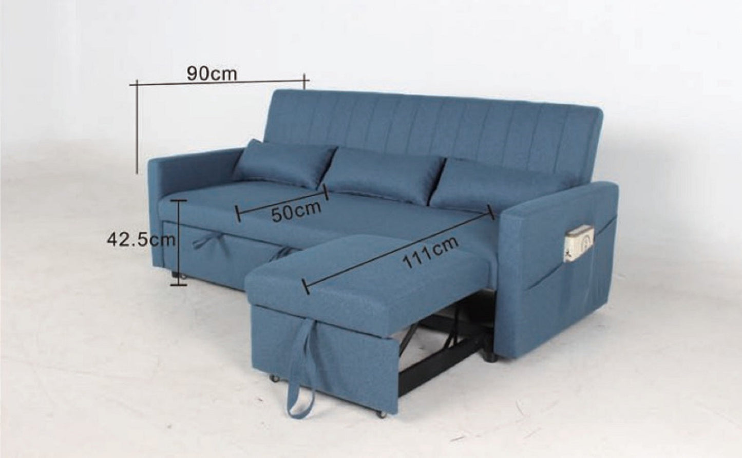 Anglia 3 Seater Storage Sofa Bed - Blue Velvet