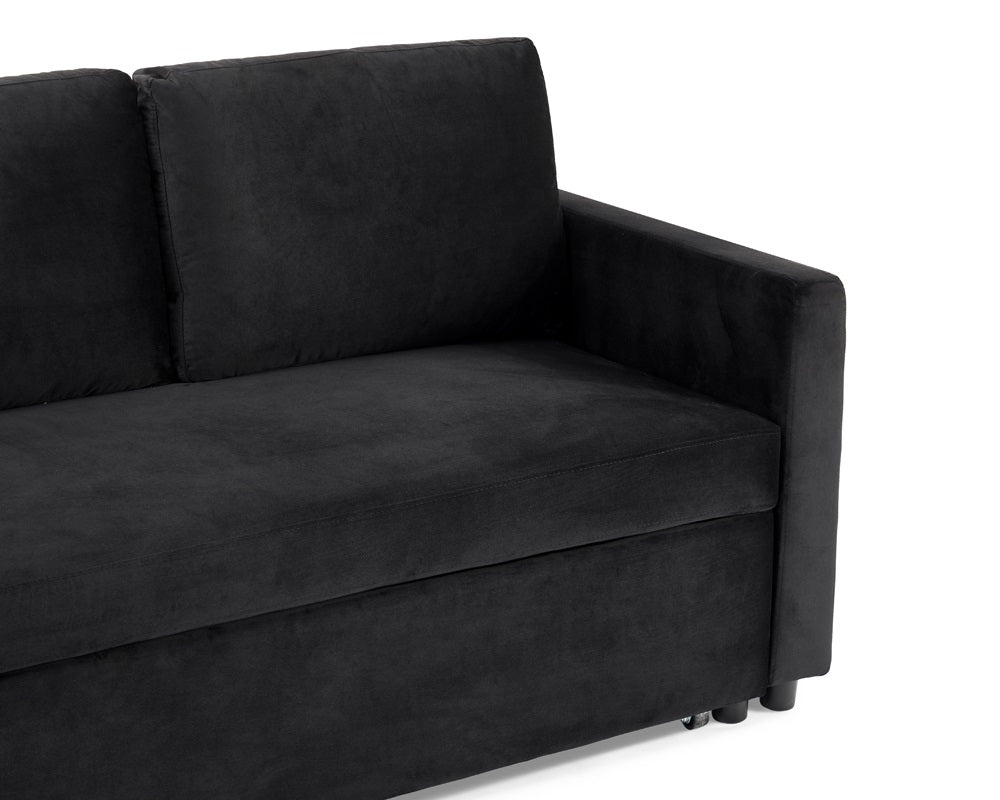 Oliver 3 Seater Reversible Chaise Sofa Bed - Black Velvet