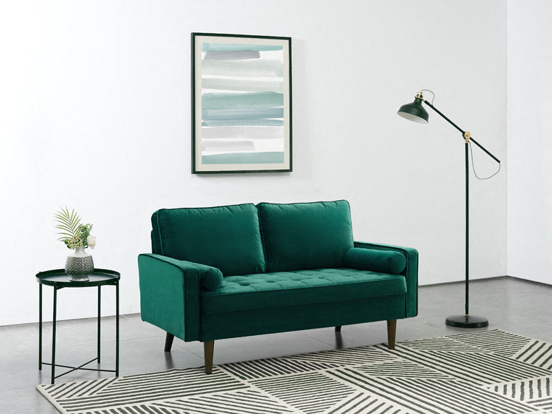 Anya 2 Seater Velvet Upholstered Cushion Sofa - Green