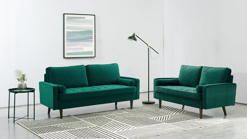 Anya 2 Seater Velvet Upholstered Cushion Sofa - Green