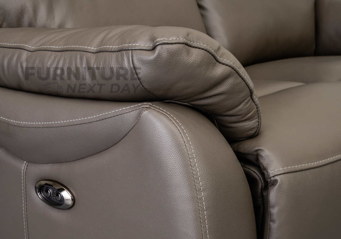 Hilltown 2 Seater Leather Electric Recliner - Grey