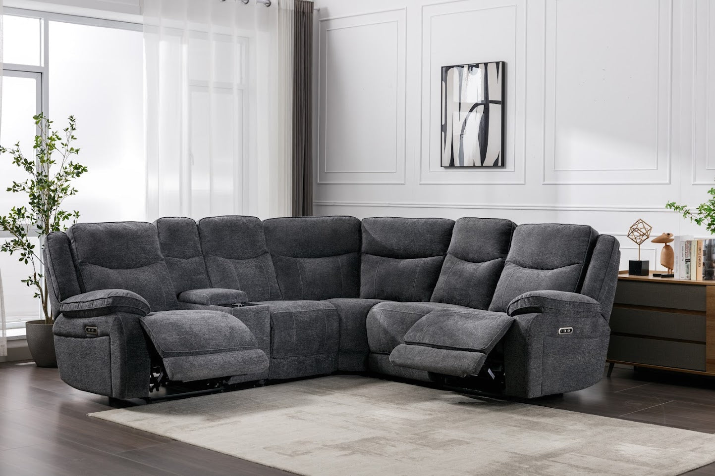 Frankfurt Corner Sofa - Sectional 2-C-2 with Console Table - Dark Grey