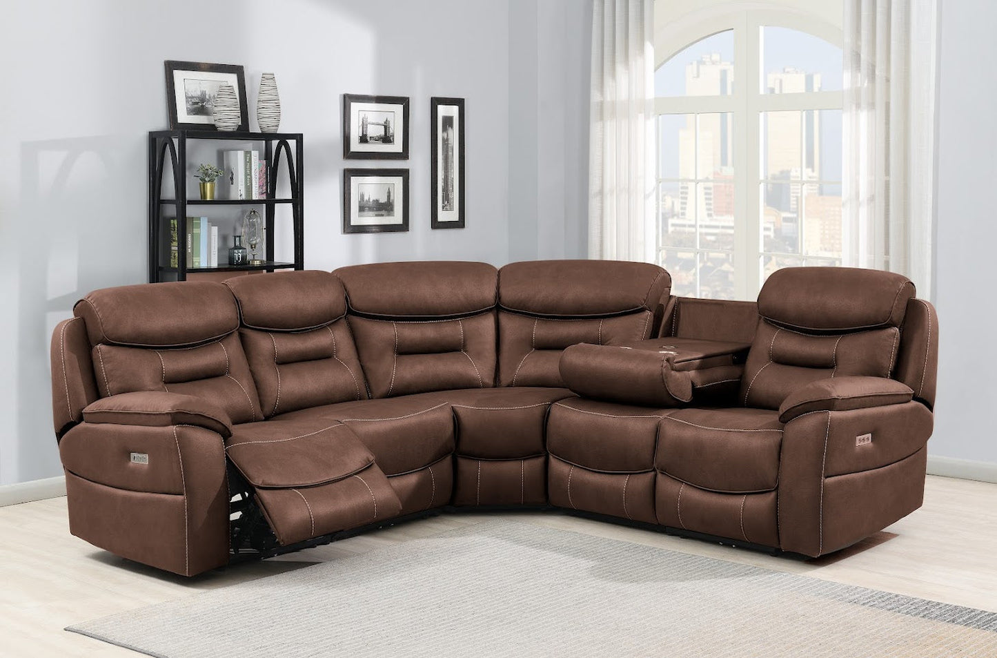 Palma Corner Sofa - Sectional 2-C-2 with Drop Down Table - Chestnut