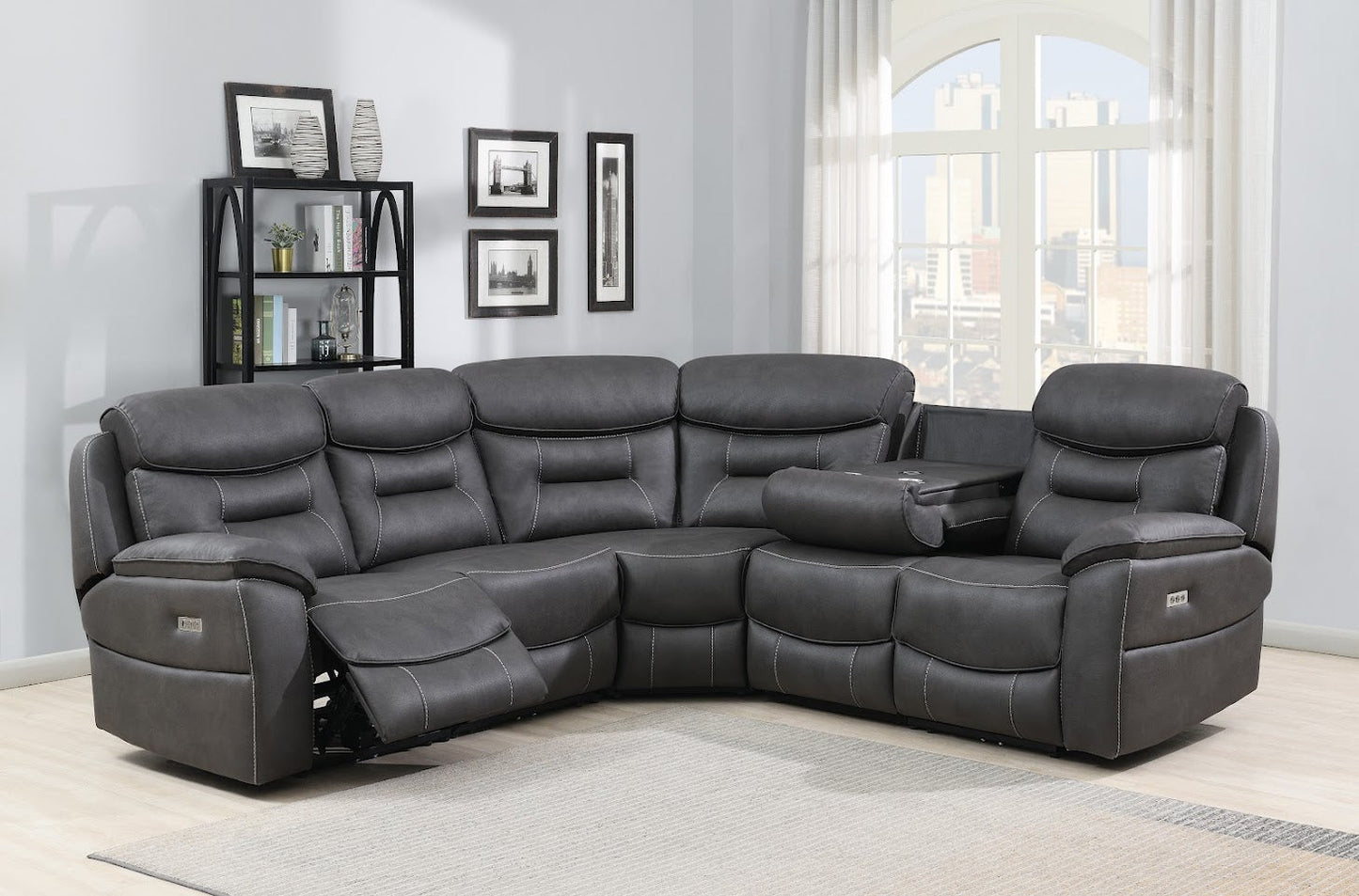 Palma Corner Sofa - Sectional 2-C-2 with Drop Down Table - Grey