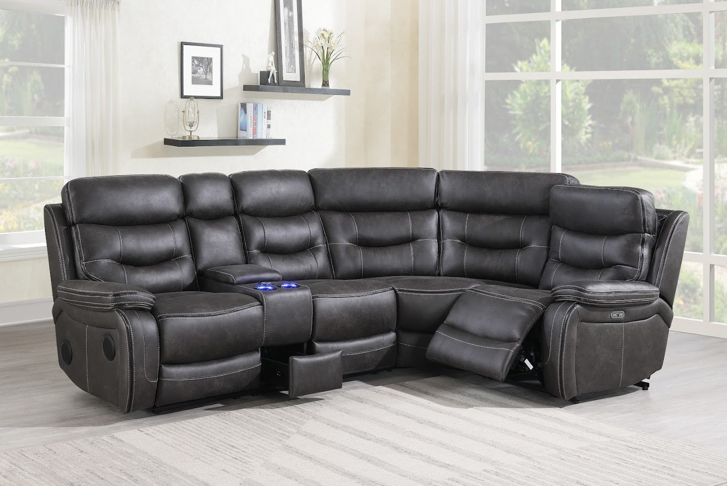 Lisbon Corner Power Recliner with Power Headrest - Grey