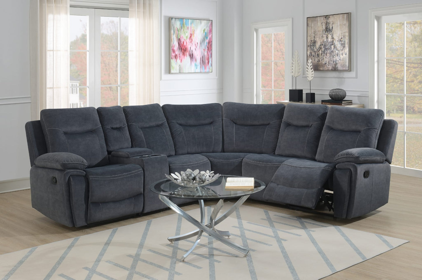Foxlands Corner Manual Recliner with Console - Grey