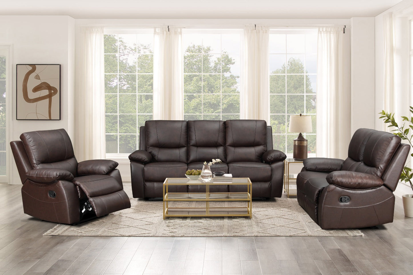 Galway 3RR + 2RR Seater Leather Manual Recliner-Brown