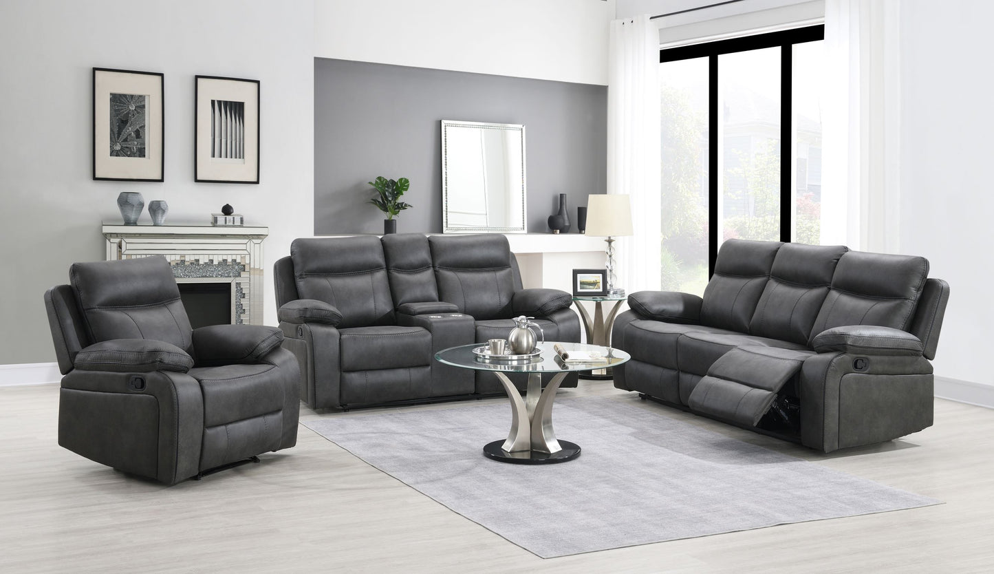 Killmore 2 Seater Fabric Manual Recliner With Console - Gun Metal