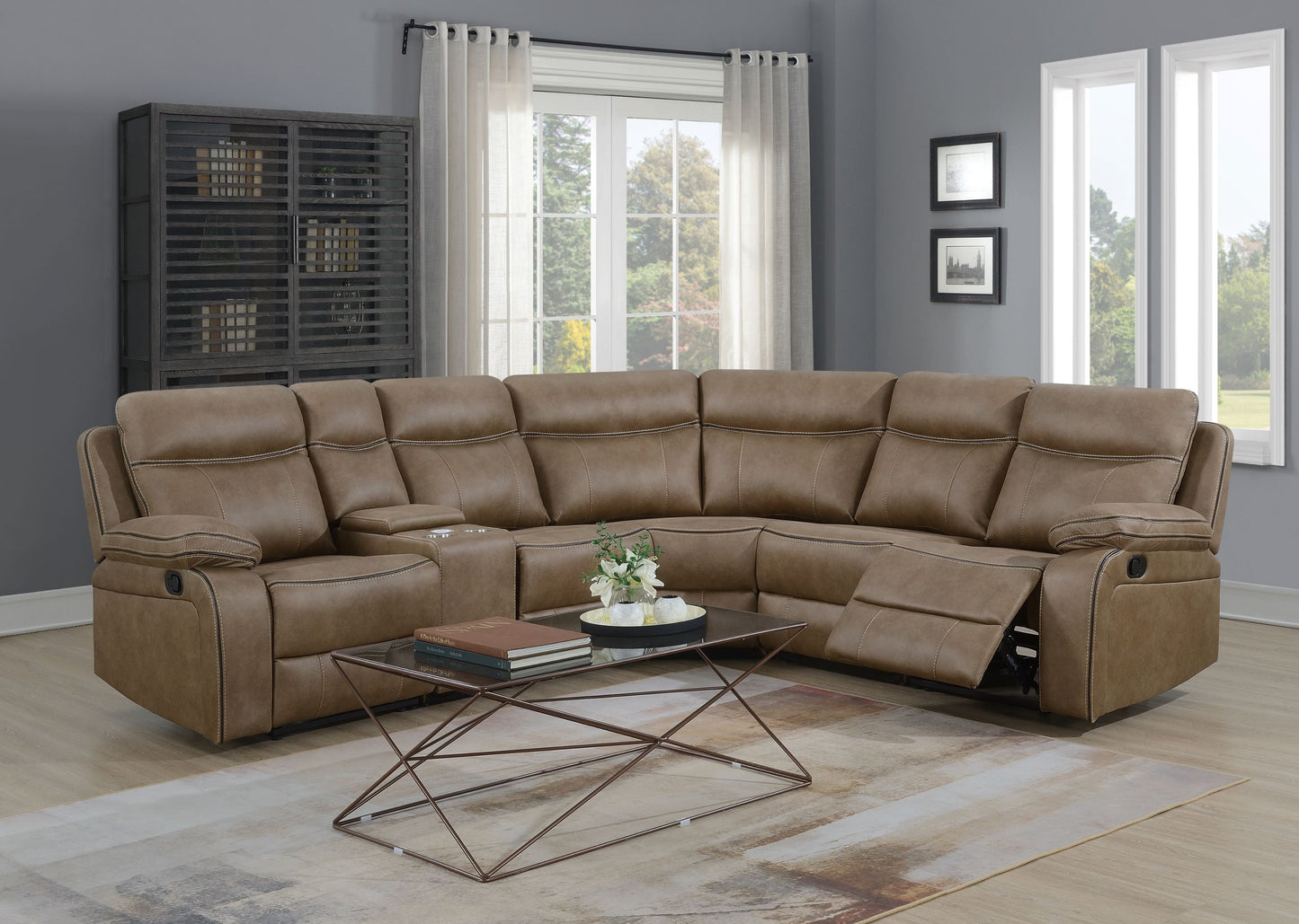 Grange Corner Group Fabric Manual Recliner- Tan