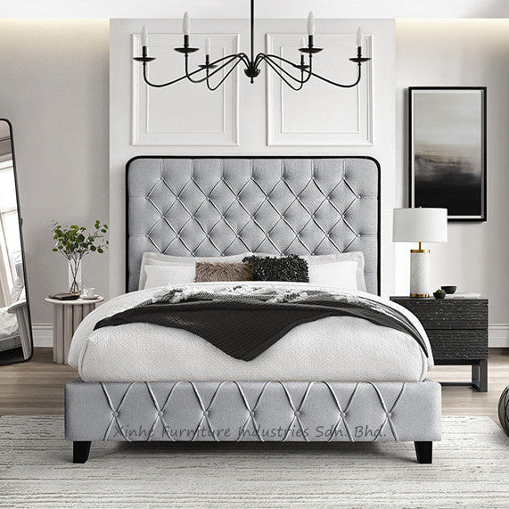 Kyden 5'0 King Size Bed - Grey Fabric