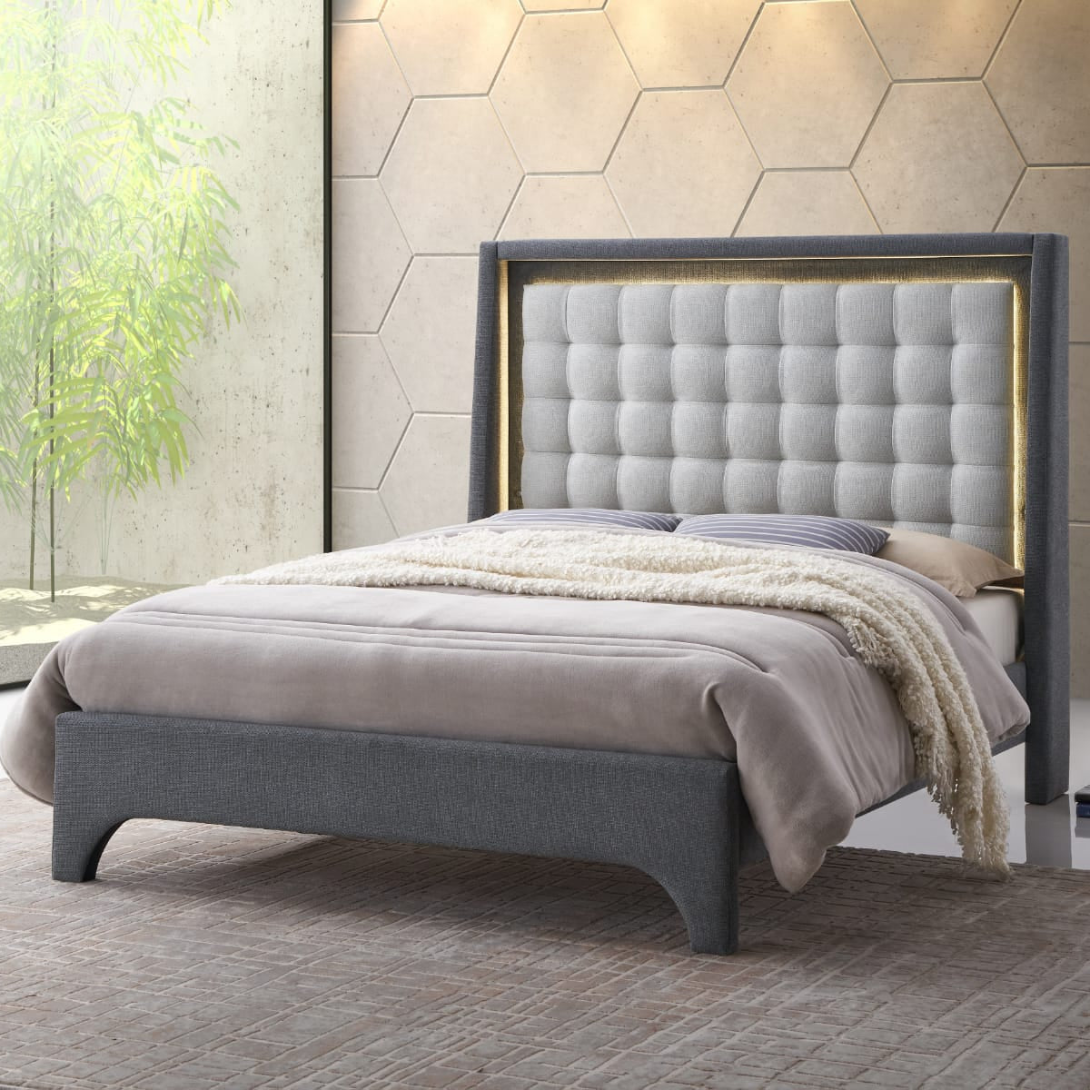 Lucinda 5'0 King Size Bed Dark Grey with Light Grey Headboard Fabric