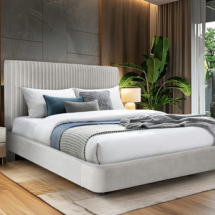 Valerie 4'6 Double Bed - Beige Fabric