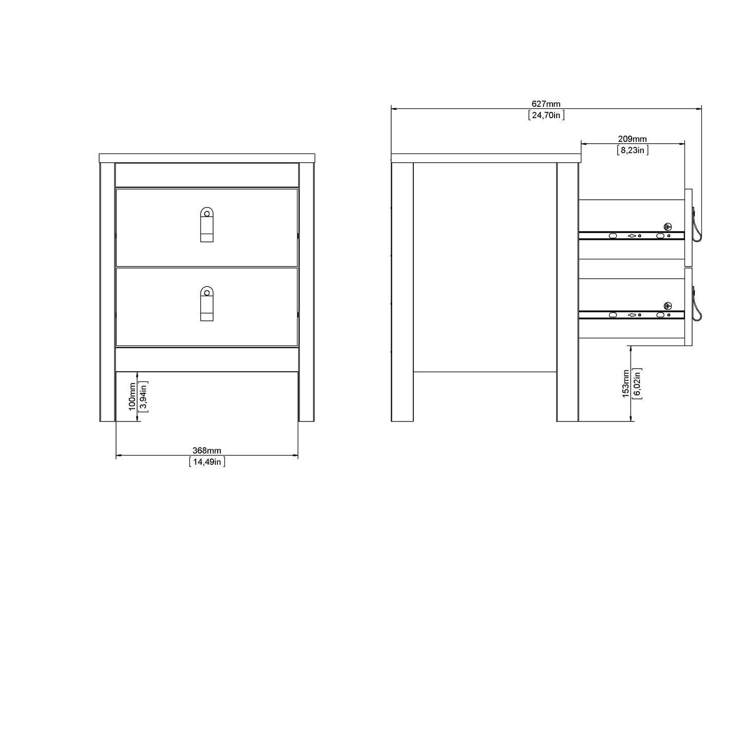 Madrid 2 Drawer Nightstand - Black