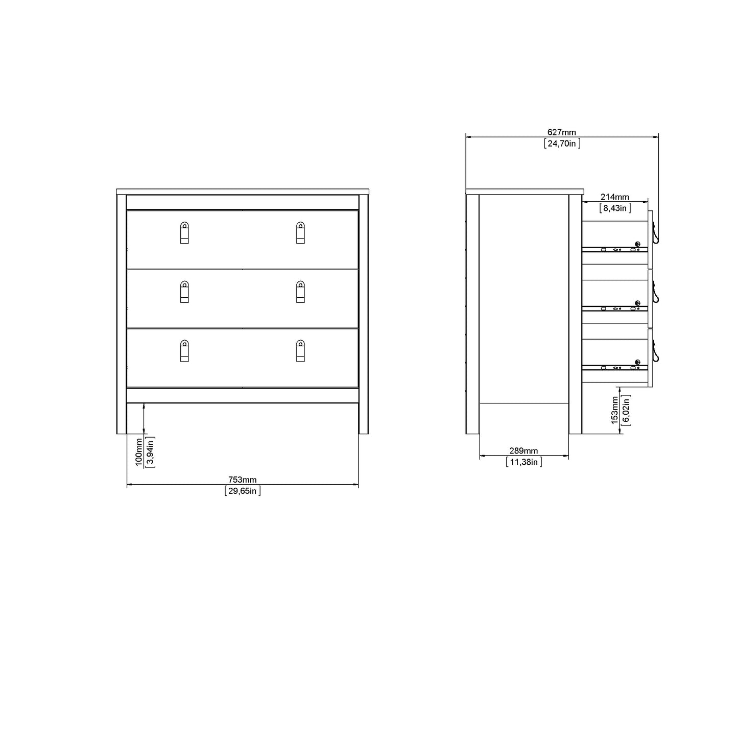Madrid 3 Drawer Chest - Black