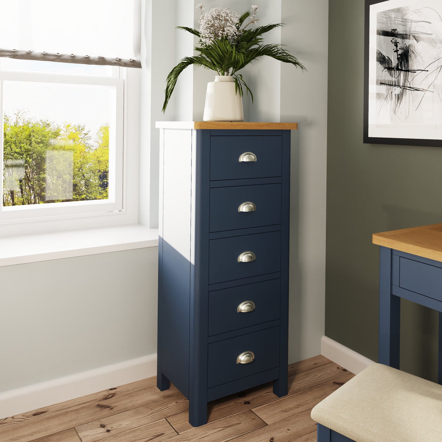 Rhea Blue 5 Drawer Narrow Chest of Drawers