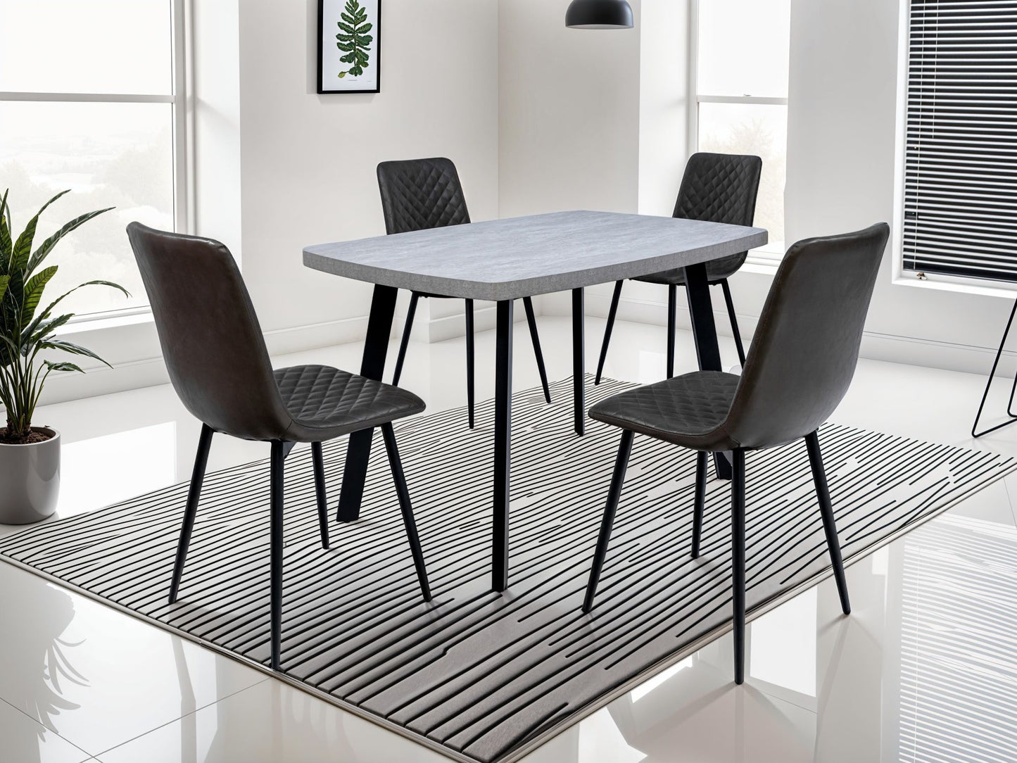 Roubine 1.2m Dining Table, Light Grey with Black Leg