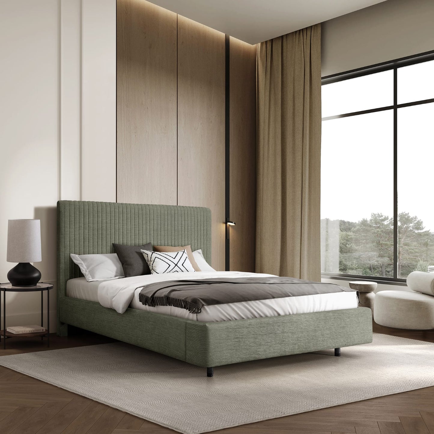 Valerie 4'6 Double Bed - Sage Green Fabric