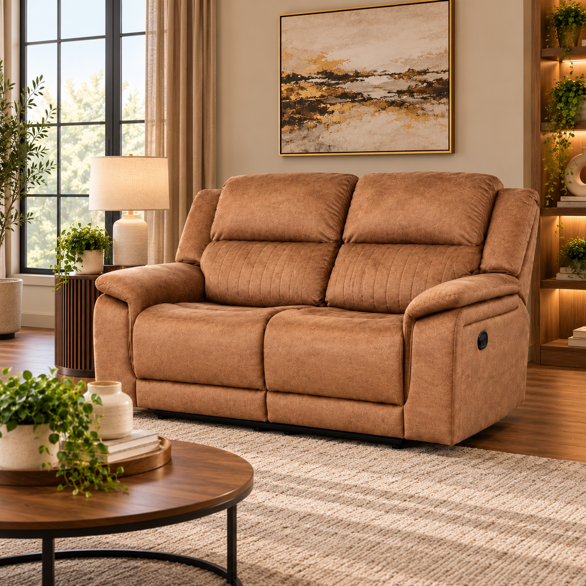 Westport 2 Seater Recliner – Light Brown Coffee