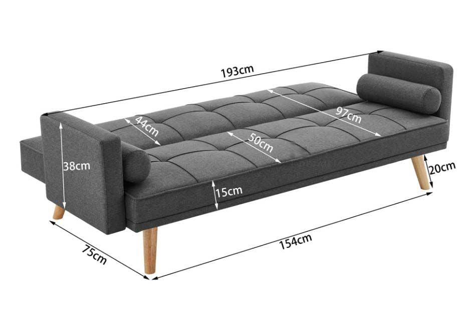 Chester 3 Seater Fabric Sofa Bed with 2 cushions - Charcoal