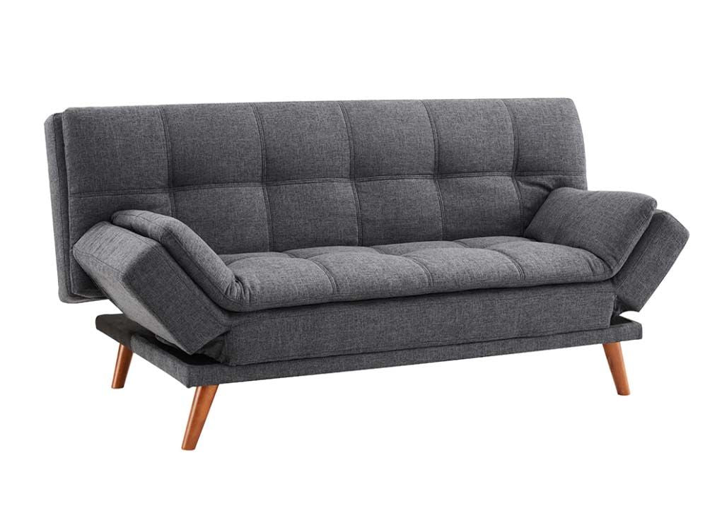 Darian Fabric Sofa Bed with Wooden Legs and adjustable Arm Rests - Dark Grey