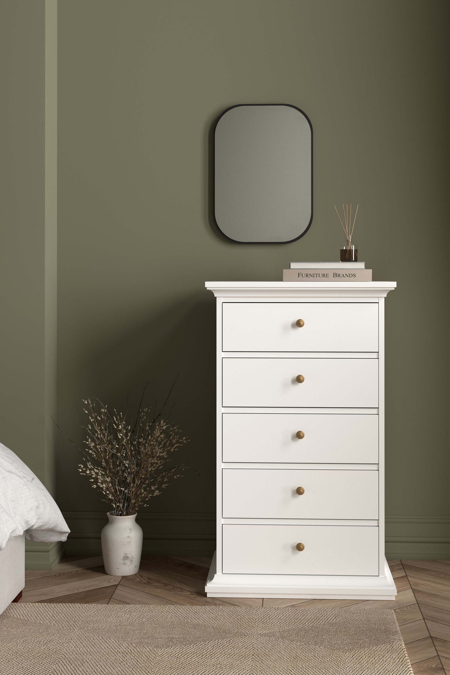Paris Chest of 5 Drawers - White