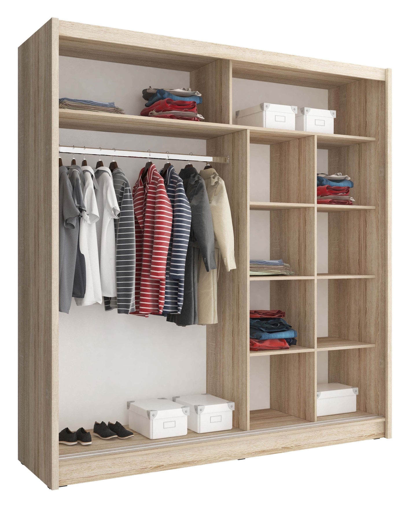 Nord 200cm 2Door Sliding Wardrobe with 1 Mirrored Door - Oak