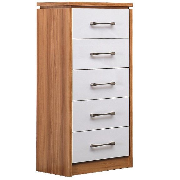 Karl 5 Drawer Chest - White Gloss / Oak