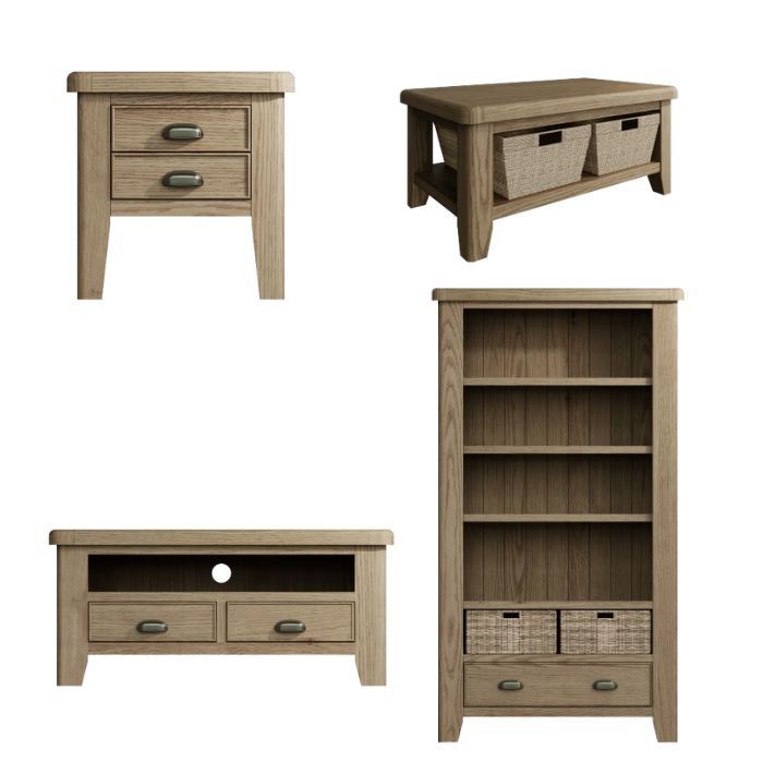 Helios Smoked Oak Occasional Set- TV Unit, Lamp Table, Coffee Table & Bookcase