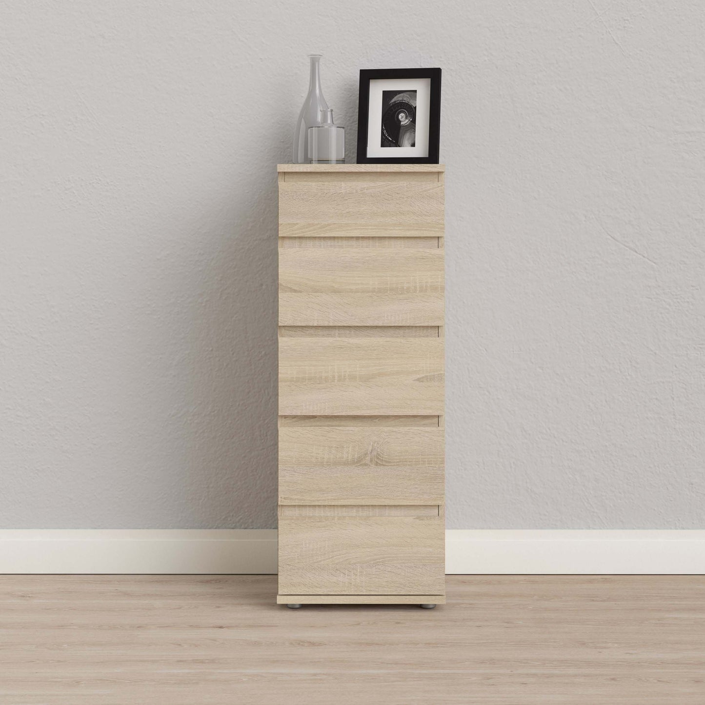 Nova Narrow Chest of 5 Drawers- Oak