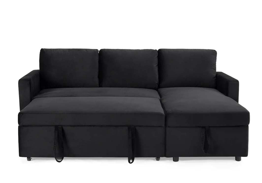 Oliver 3 Seater Reversible Chaise Sofa Bed - Black Velvet